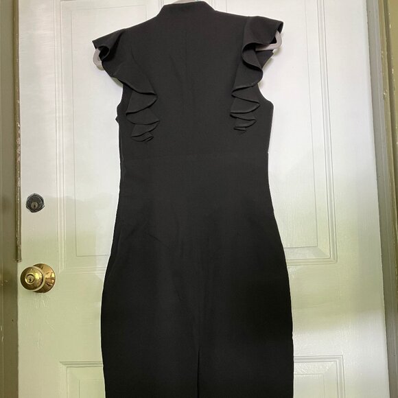 Black Halo Black Dress Eva Ruffle Plunge Keyhole Dress Size 4 - Picture 3 of 8